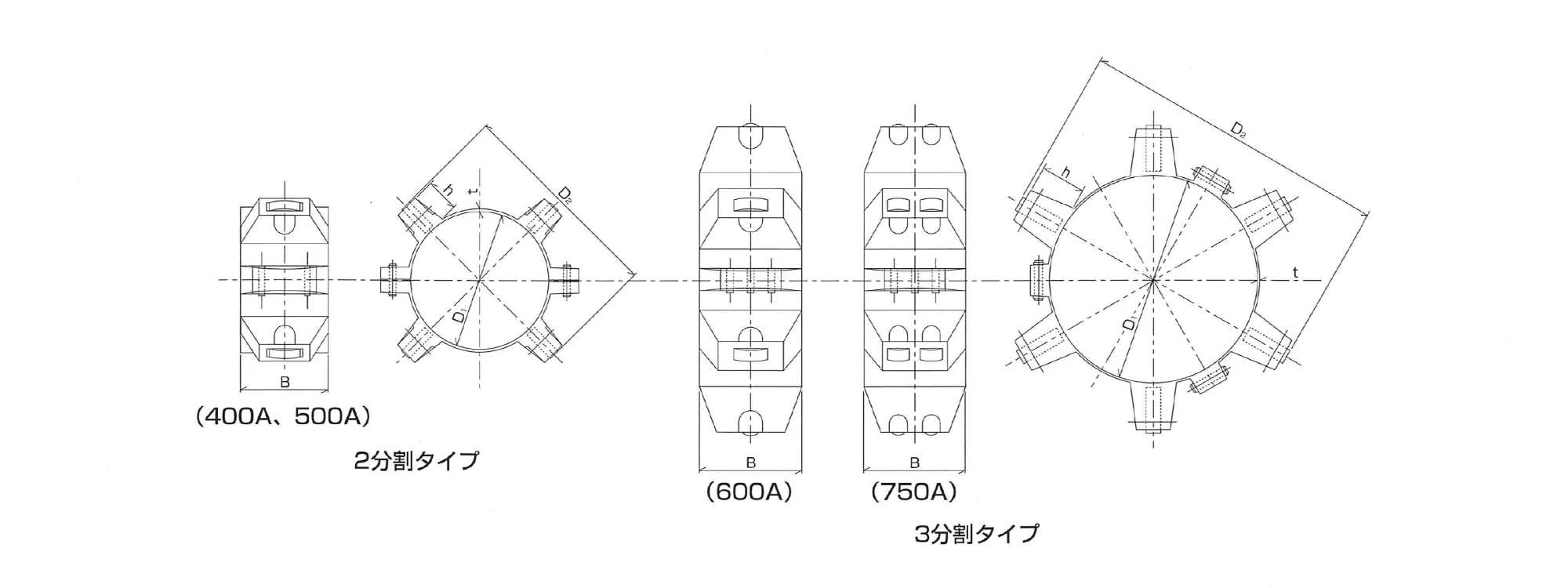 2分割タイプと3分割タイプの図解